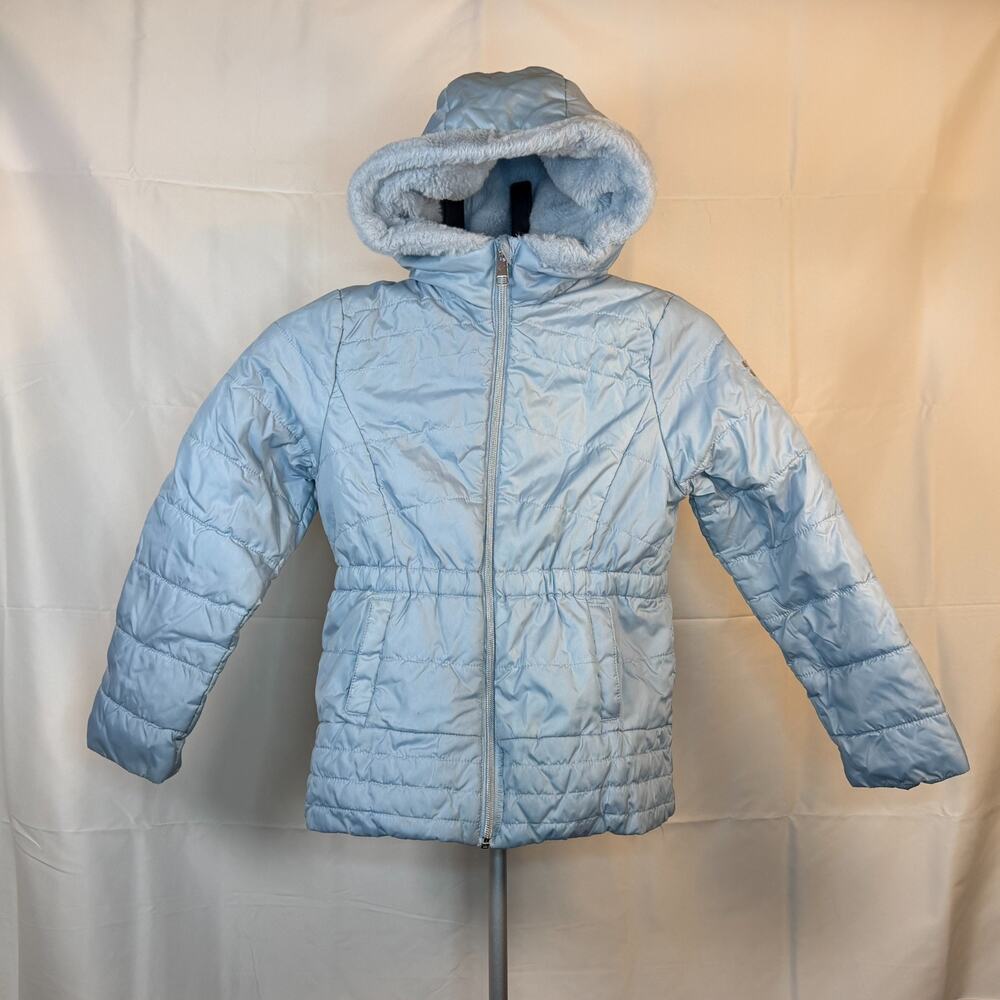 Swiss Alps Girls Puffer Jacket Faux Fur Hood Light Blue Size M (8/10)